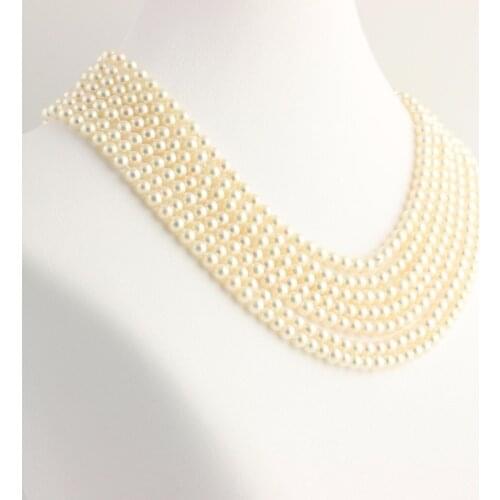Beautiful NEW 7-8mm natural south seas white pearl necklace 88inch Yellow Clasp