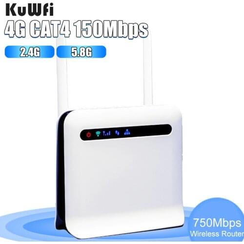 KuWFi 4G LTE Router Dual Band 750Mbps 3G/4G SIM Card Router Unlocked 4G FDD/TDD With RJ45 Lan Port Support 32 Wifi Users