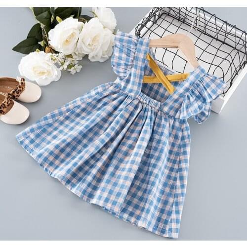 Summer kids girls clothes for baby 1 2 3 4 5 6 years birthday plaid dress children girls clothing ribbon hollow dresses dress