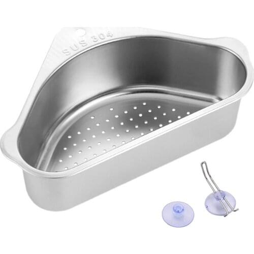 HOT Kitchen Sink Drain Basket Suction Cup Triple-cornered Draining Shelf Sink Strainer Sponge Holder for Support Corner