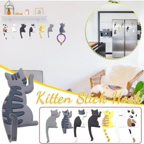 Efrigerator Sticker Magnet Hook Hanger Magnetic Absorption Silicone Cartoon Cat Tail Foldable Hooks Message Stickers Home Decor