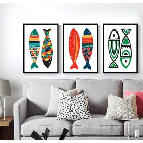 Canvas Painting Nordic Two Fishes Pattern Wall Art Poster Picture Home Decor Children Bedroom Living Room Home Decor Poster