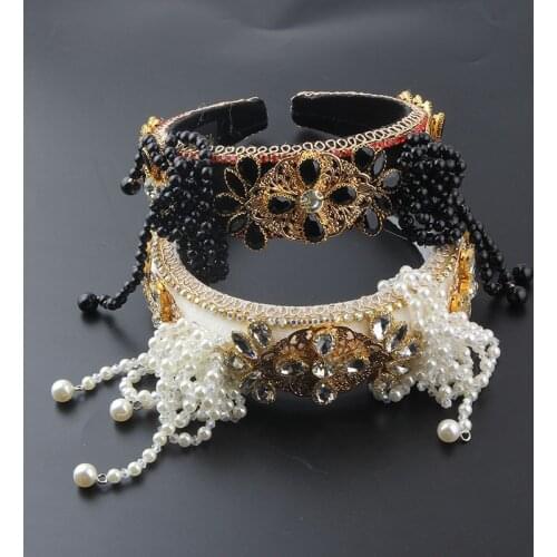 New Fashion Baroque Sponge Pearl Inlaid Rhinestone Geometric Headband Ladies Prom Exaggerated Hair Accessories Headdress 950