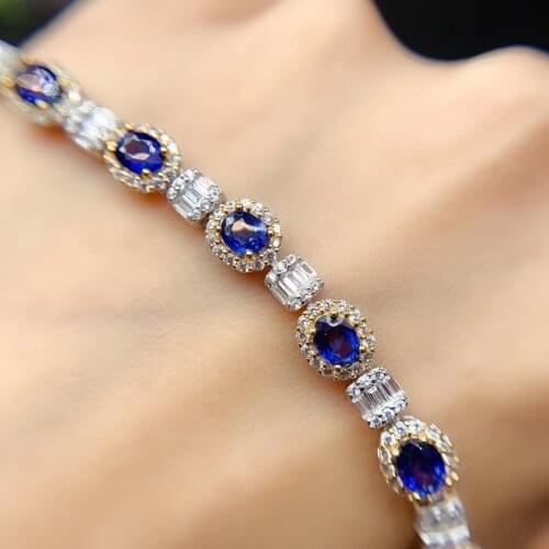 New Arrival Natural Real Sapphire bracelet Free shipping 100% Real natural sapphire Bracelet 925 sterling silver Bracelet