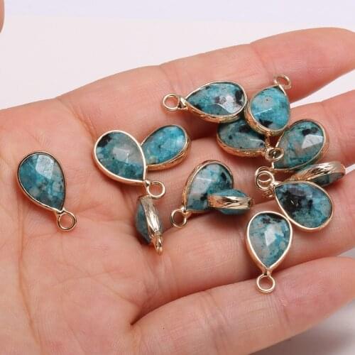 New Natural Stone Pendant Water Drop Shaped Blue Agates Faceted Pendant Necklace For DIY Jewelry Best Birthday Gift Size 10x14mm