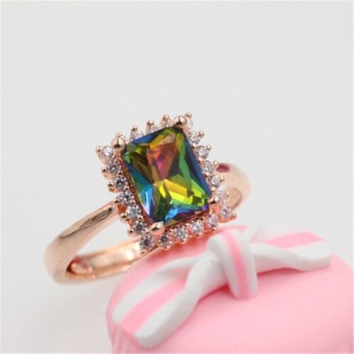 Adjustable size Engagement Wedding Rings Cubic Zirconia Rose CZ Stone Ring Jewelry Gift For Women anel Wholesale C08