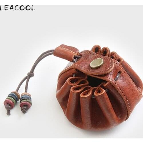 Original Handmade Genuine Leather Small Unisex Coin Purse Cow Leather Coins Bag Money Pocket Retro Wallet Drawstring Pouch