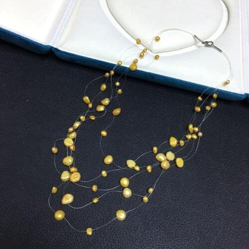 Fine Pearl Necklace 5rows Fish Line Baroque Genuine Freshwater Pearl Necklace More Color For Choose Charming Women Jewelry