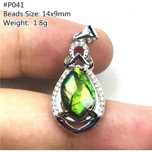 Necklace Pendant Natural Green Ammonite Ammolite Crystal Jewelry For Woman Lady Lady Man Beads Silver Water Drop Gemstone AAAAA