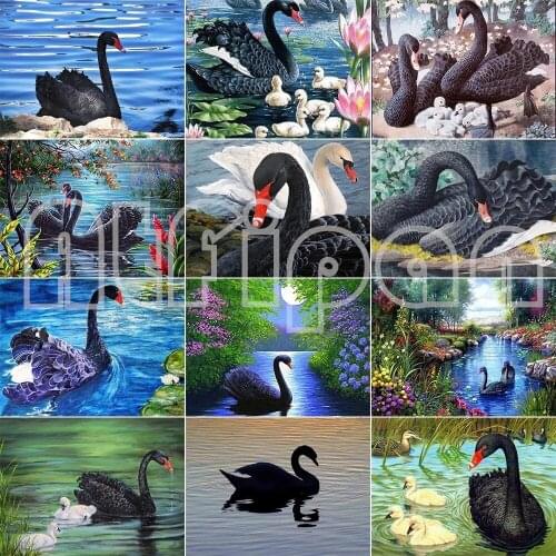 Full Round Black Swan Landscape Diamond Painting Nordic Home Decoratin 5D Diy Rhinestone Embroidery Mosaic Wall Art Poster
