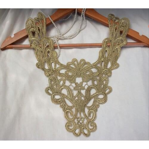 Size33*32cm 2pcs/lot Free Shipping Diy Craft Metallic Gold Embroidered Lace Collar Applique for Garment Decoration