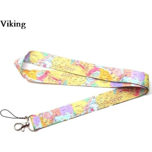 World Map Printing Lanyard For keys Phone Neck Straps With Keyring ID Card Neck Strap Hang Rope Cool Phone Holder G0291