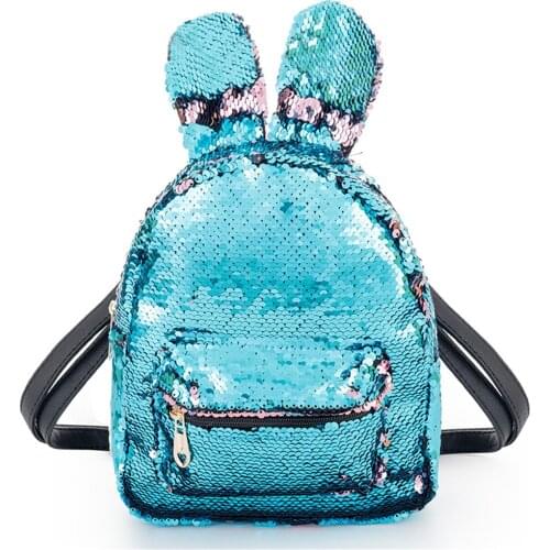 Fashion Style Blue Fish Scale Sequins Girls Backpacks Sequined Decor Large Capacity School Bag for Women