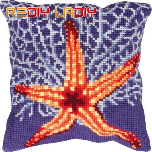 DIY Cross Stitch Cushion Cover Starfish Conch 100% Acrylic Yarn Pillow Case Chunky Cross-Stitch Kits Home Decor Throw Pillows