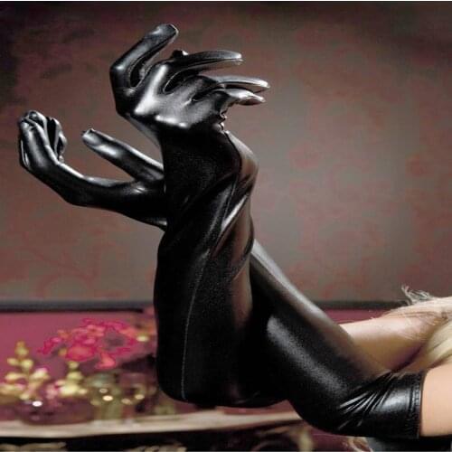 Sexy Super Bright Faux Patent Leather Gloves Pole Dancing Wet Look Latex Fetish Womens Five Fingers Shiny Club Punk Gloves