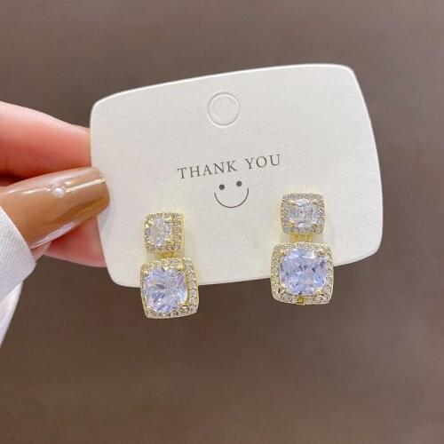YAONUAN Sparkling Large Zircon S925 Needle Square Gold Plated Earring Studs For Women Light Luxury Fashion Jewelry Trendy Party