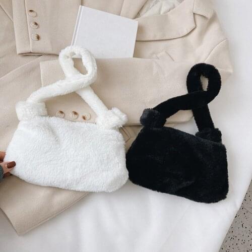 Vintage Women Plush Shoulder Bags Soft Shoulder Handbag Ladies Casual Bag Fluffy Warm Purse Casual Top-handle Totes for Women