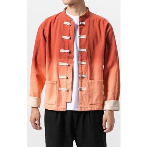 Chinese Traditional Retro Coat Man Autmn Long Sleeve Tang Suit Mandarin Collar Buckle Jacket Oriental Cotton Kung Fu Shirt 30215