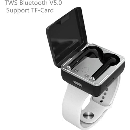 Customized TWS handwatch Fingerprint Touch wireless Bluetooth headset 5.0 with TF wireless MP3 running Earphone 9D Sound HIFI