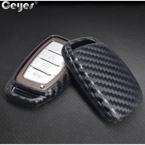 Ceyes Auto Key Fold Covers Protective Shell Car Styling Case For Hyundai IX35 Elantra Tucson Sonta IX25 Carbon Fiber Accessories