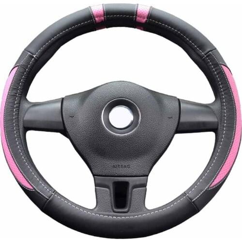 Car steering wheel cover Genuine Leather diameter 35 36 37 38cm 14' 15' Crescent pattern Pink Beige Blue For Honda Civic Toyota