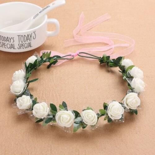 18 Colors Women Bridal Headband Beach Party 12 PE Foam Rose Flower Multicolor Wreath Crown Wedding Ribbon Garland Headpiece