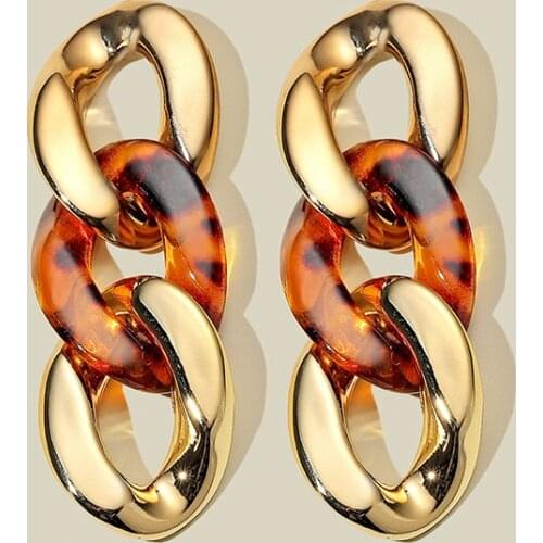 Vintage AB color chain buckle earrings womens metal acrylic earrings long tassel drop earrings jewelry gift wholesale 2021