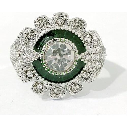 Luxury Double Color Green&White Colors Cubic Zircon Wedding Rings For Women Fashion Unique Style Silver Color Jewelry Hot Sale