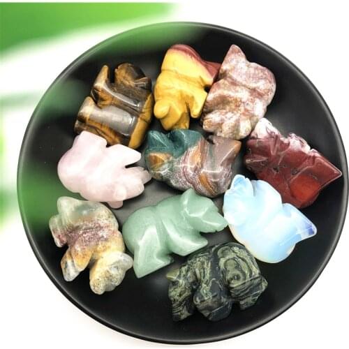 1PC Natural Ocean Jasper Aventurine Tiger Eye Stone Rose Quartz Crystal Cute Carved Bear Figurine Stone Making DIY