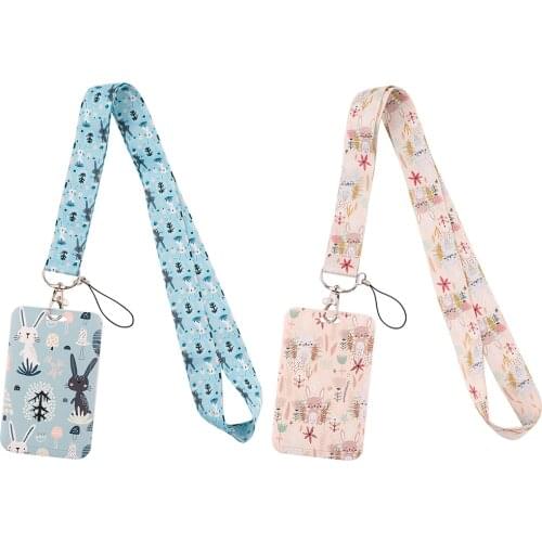 1pcs ZF3123 Animal Cute Rabbit Cartoon Key Chain Lanyard Gifts For Child Students Phone USB Badge Holder Necklace Card Holder