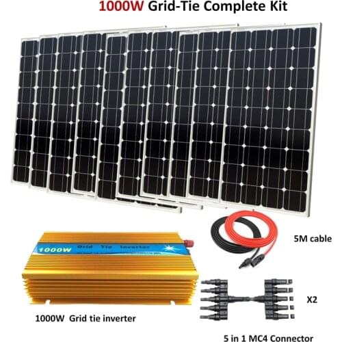 1000W Glass Solar Panel with 1000W Inverter Grid tie System 10 x 100w mono solar panel home system kit