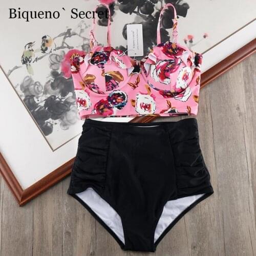 2018 High Waist Bikini Set Monokini Underwire Push Up Swimsuit Swimwear Women Beach Wear Plus Size Bathing Suit Ruffle Bikinis