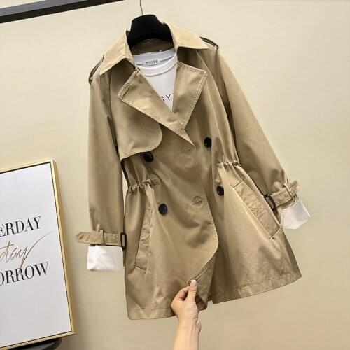 2021 New Women Trench Coat Double Breasted Windbreaker Female Mid-long Khaki Loose Overcoat Slim Cloak Mujer Outwear Fashion