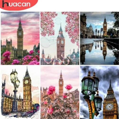 HUACAN Diamond Painting Street Landscape Cross Stitch Diamond Embroidery Big Ben Mosaic Bedroom Decoration