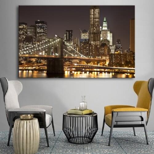 Large Modern Brooklyn Bridge Lights Night View Landscape Posters Canvas Paintings Wall Art Pictures Living Room Wall Art Prints