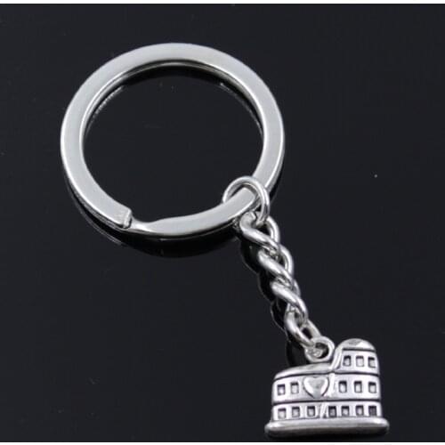 New Fashion Men 30mm Keychain DIY Metal Holder Chain Vintage Roman Colosseum Rome Italy 16x13mm Silver Color Pendant Gift