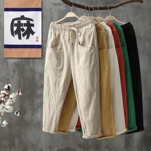 Harem Pants Womens Clothing 2021 Spring Summer Casual Big Pocket Linens Pants Oversize High Waisted Trousers Womens Pants