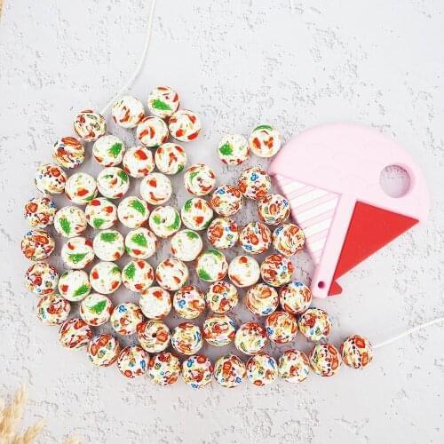 Chenkai 50PCS 12MM Silicone Leopard print Beads Baby Round Shaped Beads Teething BPA Free DIY Sensory Chewing Toy Accessories