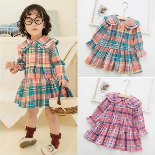 Baby Long Sleeve Dress For Girl Toddler Child Cotton Fall Clothes Shirt Kids Girls Princess Plaid ruffle Dresses 1y dropshipping