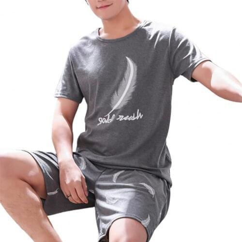 Men Sleepwear Breathable O Neck Cotton Blended Loose Summer Pajamas Home Short Sleeves Shorts Set Mens Sleep Sets
