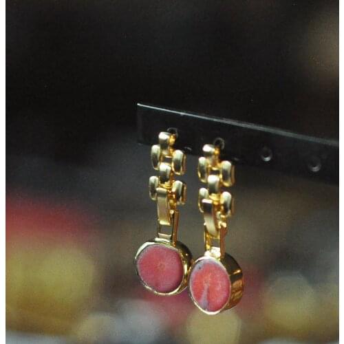 GULCE DERELI, CORAL BIRTHSTONE CHARM EARRINGS, PREMIUM VINTAGE CHAIN EARRINGS, GIFT BOX, GOLD/SILVER PLATED