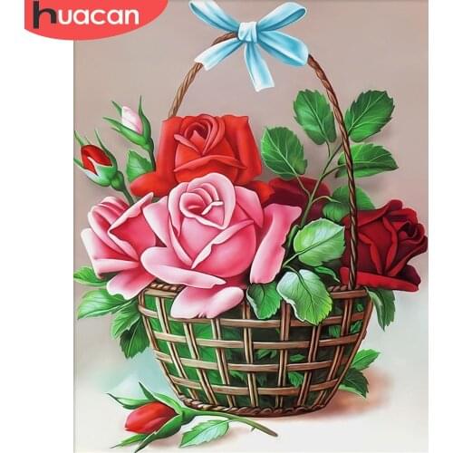 HUACAN Paint By Number Rose Kits Handpainted DIY Picture By Number Flower Basket Home Decoration Drawing On Canvas Gift