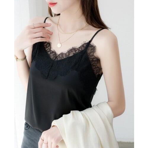 Summer Fashion Women Silk Shirt 100%Real Silk Satin Jaquard Sleeveless Double V necks Tank Tops