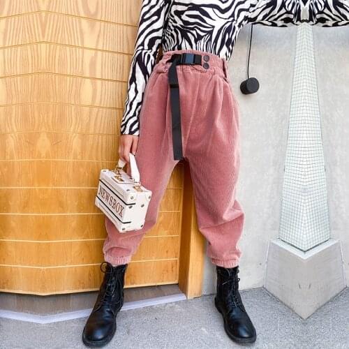 Modern Girls Clothes Harem Pants Warm Winter Thicken High waist Ribbon Jogger Pants Warm Corduroy Trousers Trendy Children Pants