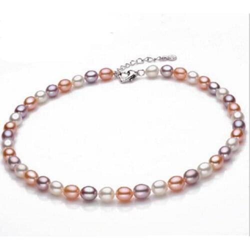 Fashion Jewelry Natural Pearl Necklace 7-8mm Natural pearl Jewelry Necklace 925 sterling silver jewelry necklace For women