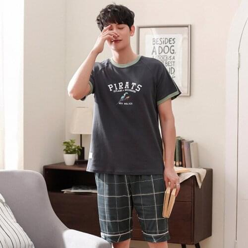 Men summer cotton new Korean pullover pajamas fresh casual short sleeve shorts two piece men pajama sets pajama set men pajamas