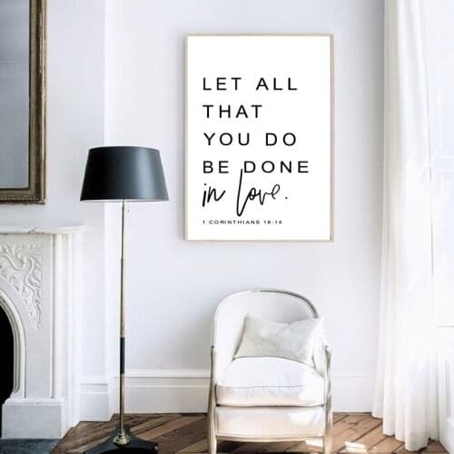 Wall Art Prints Let all you do be in love Corinthians Poster Canvas Painting Scripture for living room hoom wall Decoration