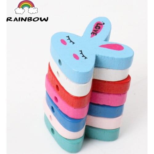 New Mixed Color Cute Rabbit Pattern Rabbit Wooden Materials Spacer Beads For Jewelry Making DIY 21x21mm 20 pcs