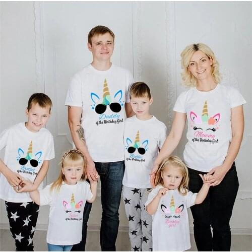 1pc Family Matching Clothes Father Mother Daughter Son Girls Unicorn Birthday Girl Tshirts Funny Summer Family Look Party Tees