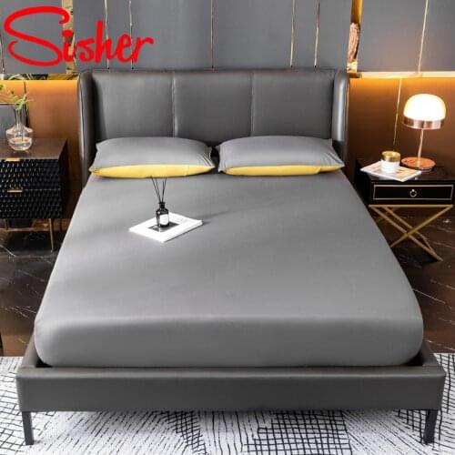 Soild Color Elastic Mattress Cover Modern Simple Fitted Bed Sheet Breathable Soft Bed Linens Cover Bedspread (No Pillowcase)